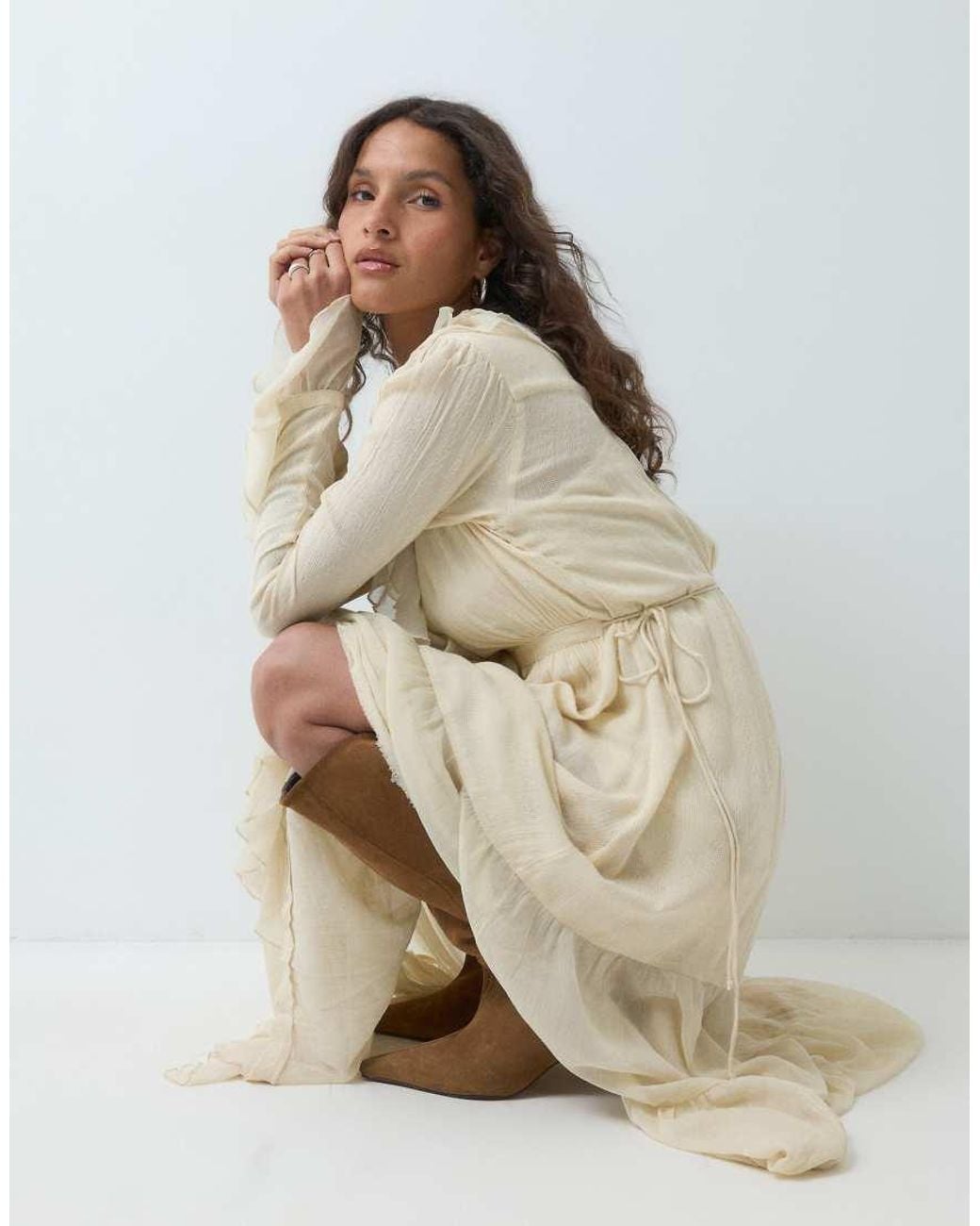 Free People Natural Isla Boho Ruffle Midi Dress