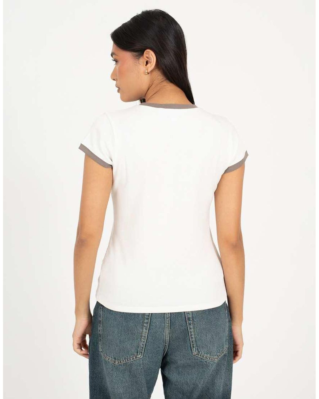Brave Soul White Cotton Jersey Contrast Edge Short Sleeve T-Shirt