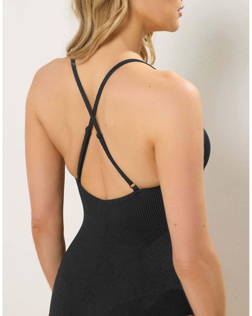 Long Tall Sally Blue Cross Back Textured Swimsuit