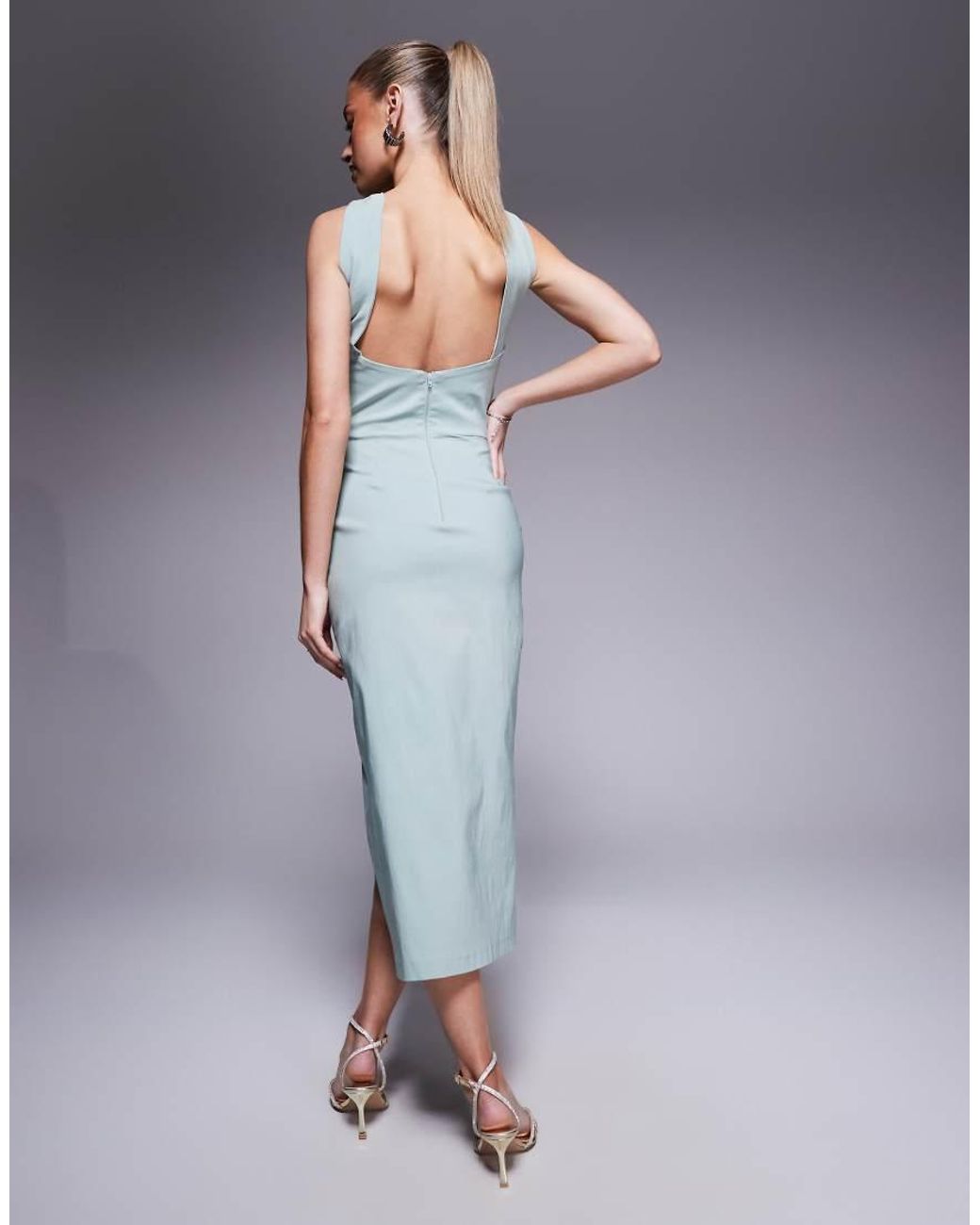 Vesper Blue Cross Neck Midaxi Dress With Thigh Split