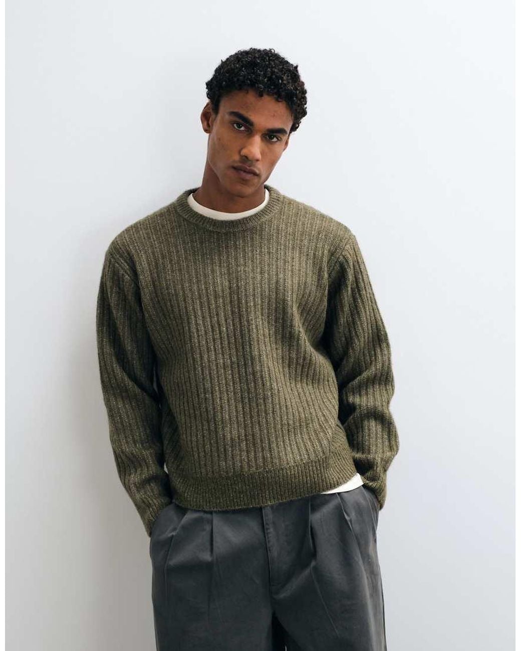Obey Green Drex Knitted Crewneck Jumper for men