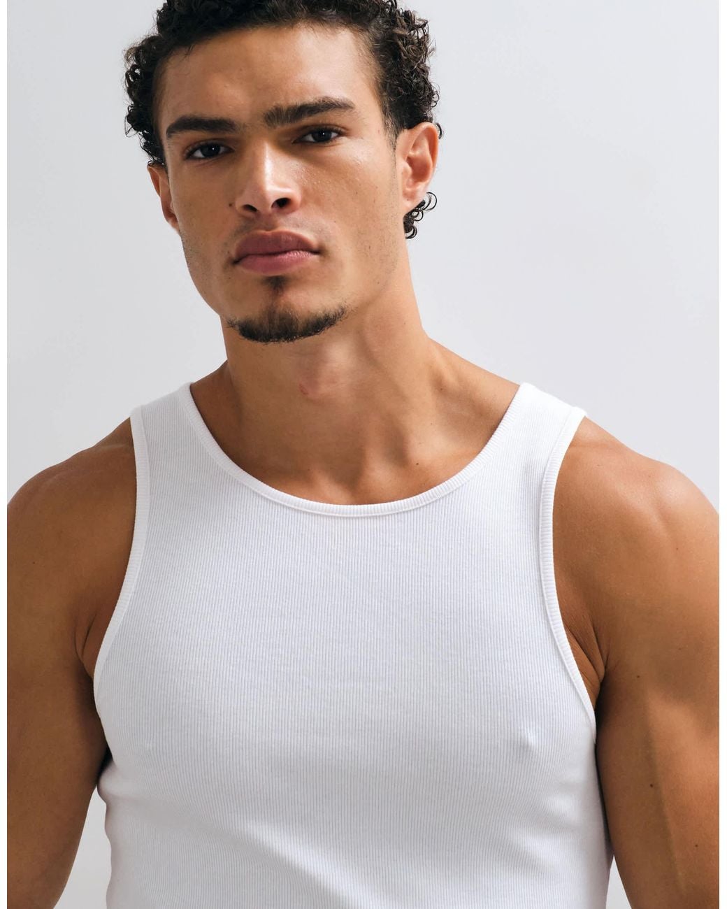 Collusion White Rib Racer Singlet for men