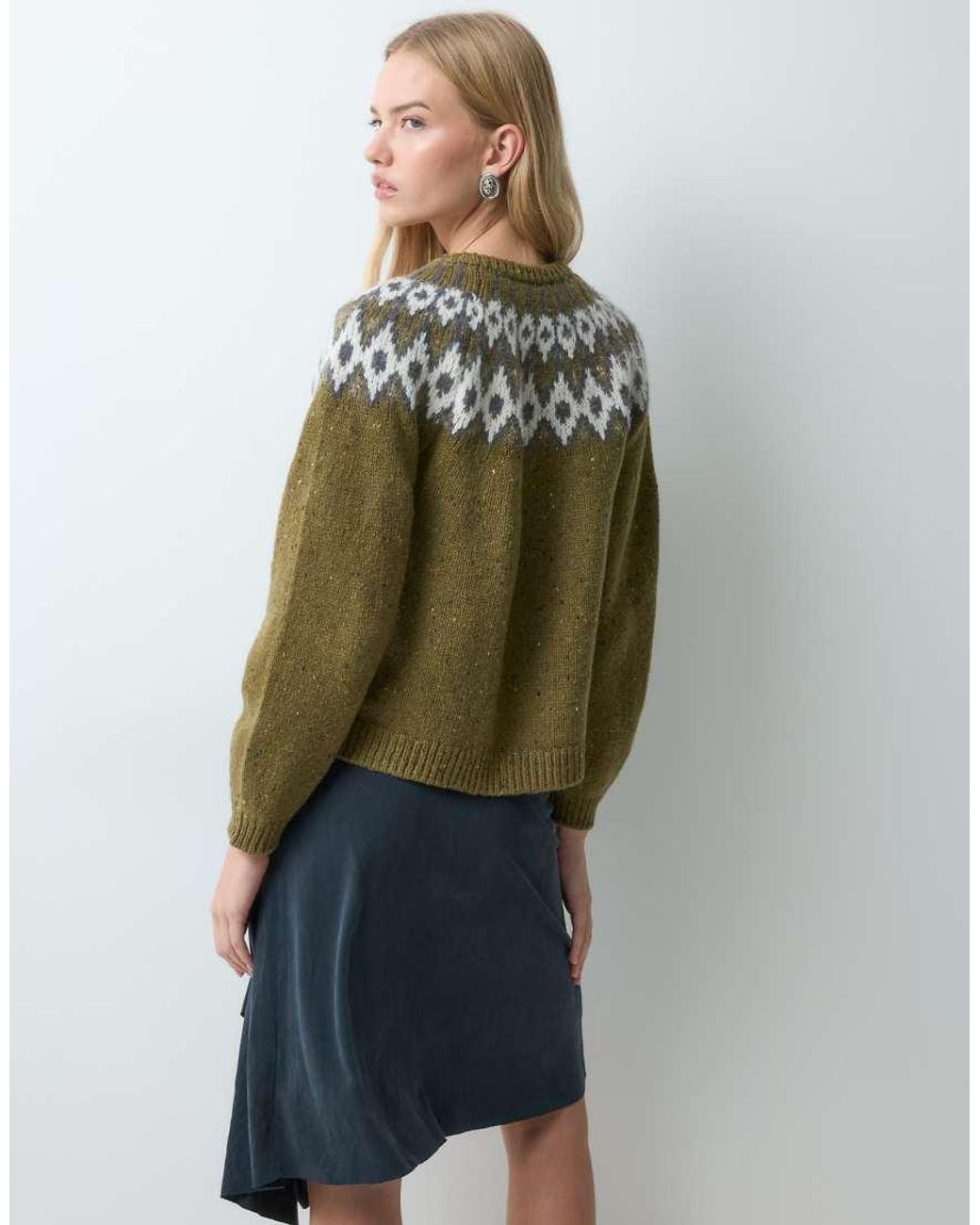 Aware Multicolor Wool Blend Round Neck Fairisle Knitted Cardigan