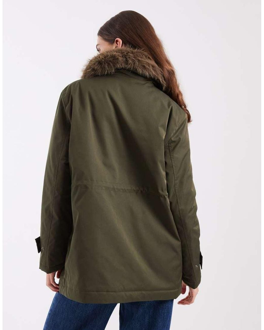 Vero Moda Blue Faux Fur Lined Parka Jacket With Drawstring Waist