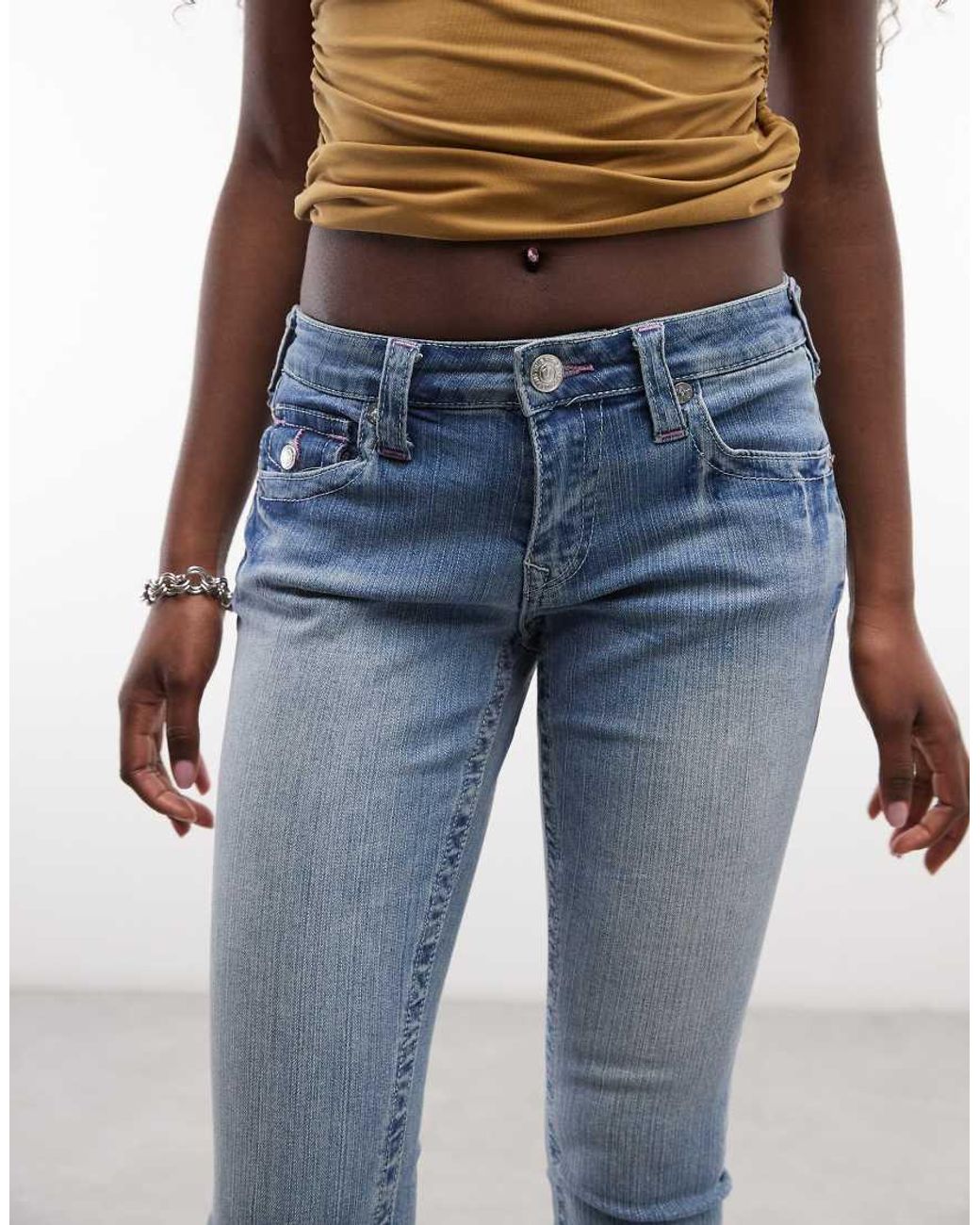 True Religion Blue Jennie Mid Rise Flap Pocket Denim Capri Pants