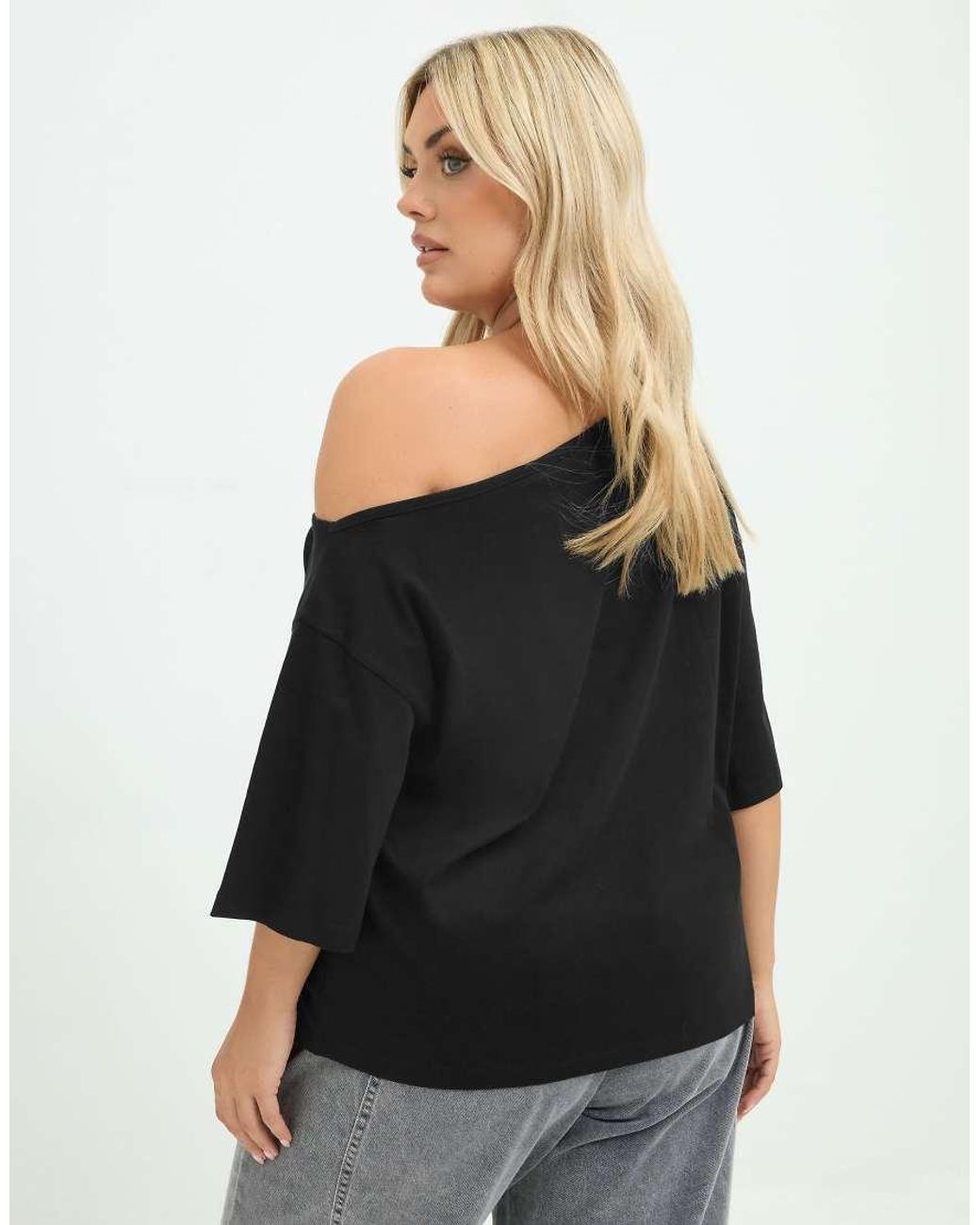 Yours Clothing Black Off Shoulder Cotton T-Shirt