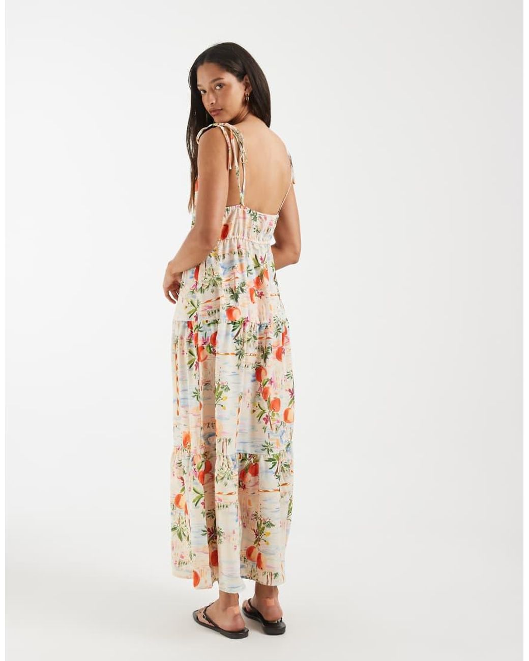 Vero Moda White Tie Shoulder Cami Midi Tiered Dress