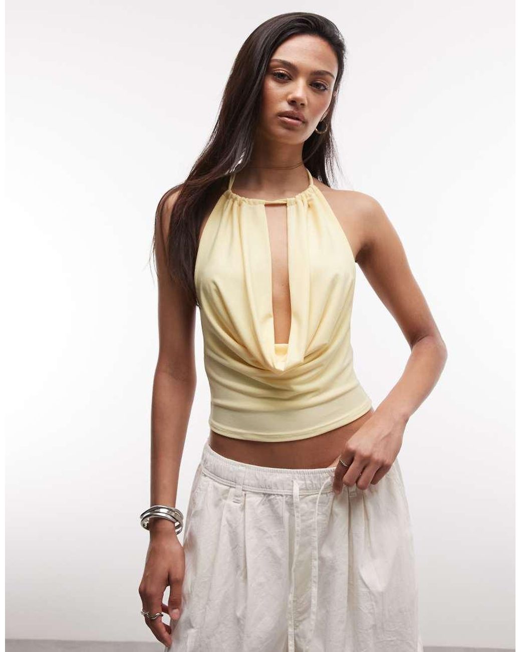 Collusion White Cowl Neck Halter Top