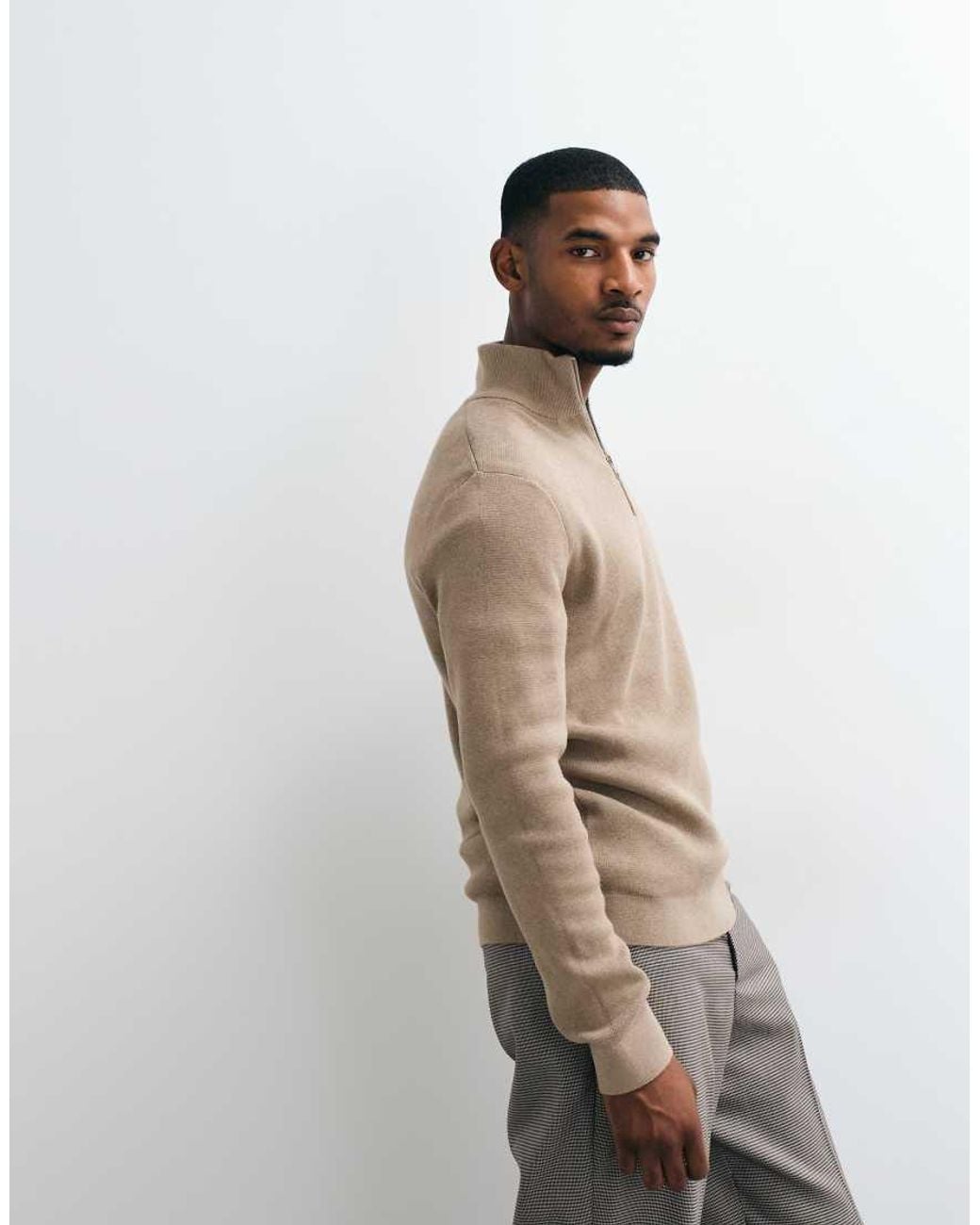 Jack & Jones Natural Premium 1/4 Zip Knit Jumper for men