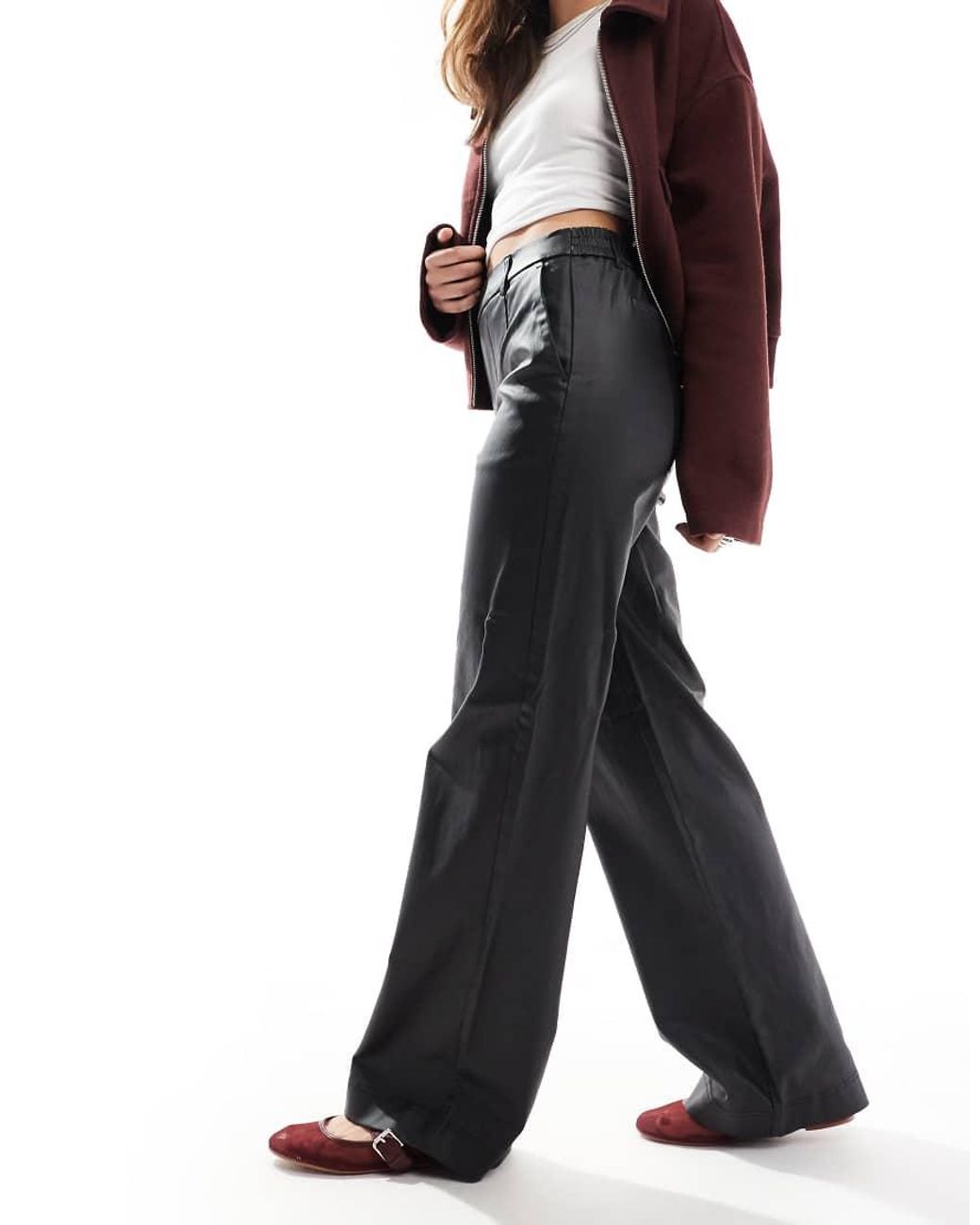 Object Black Tailored Coated Wide Leg Trousers