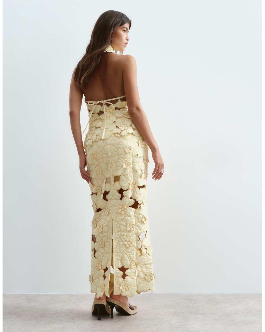 ARRANGE Metallic Floral Embroidered Linen Cutwork Midi Skirt Co-ord