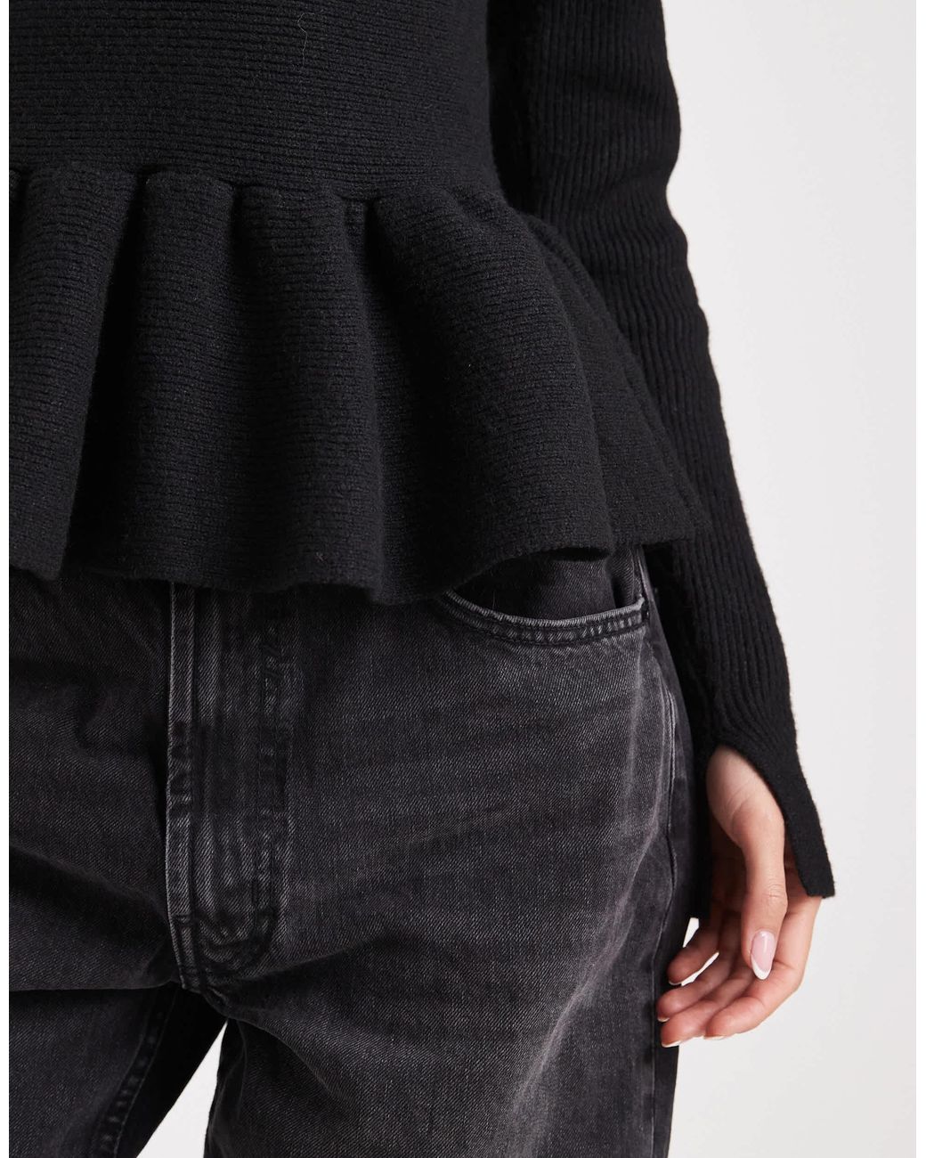 ASOS Black Structured Peplum Hem Top