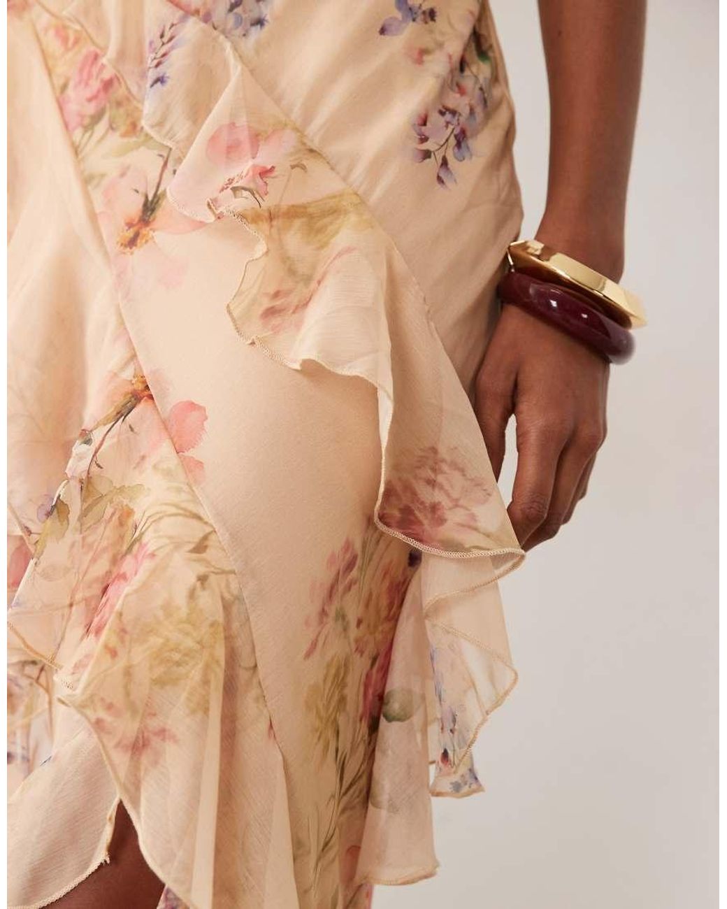 ASOS Natural Bias Cut Maxi Dress With Ruffles And High-low