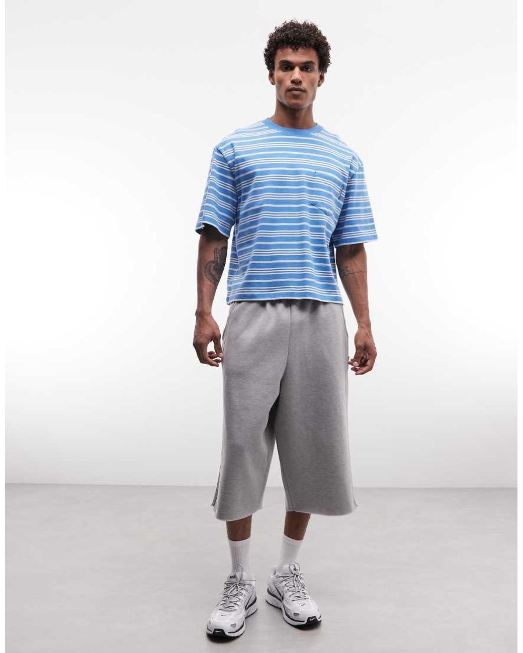 Collusion Blue Striped T-shirt With Pocket Detail for men