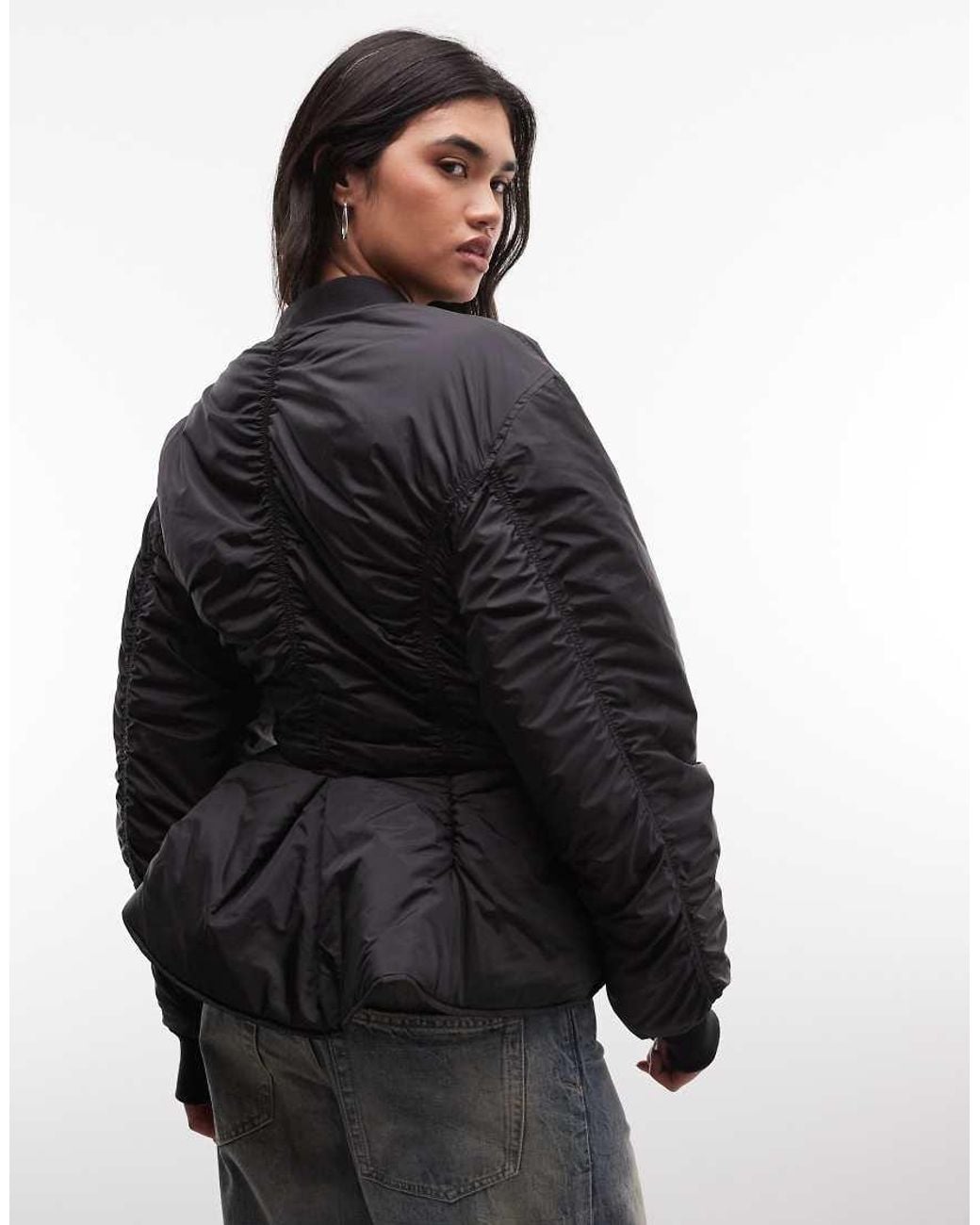 Monki Black Ruched Bomber Jacket