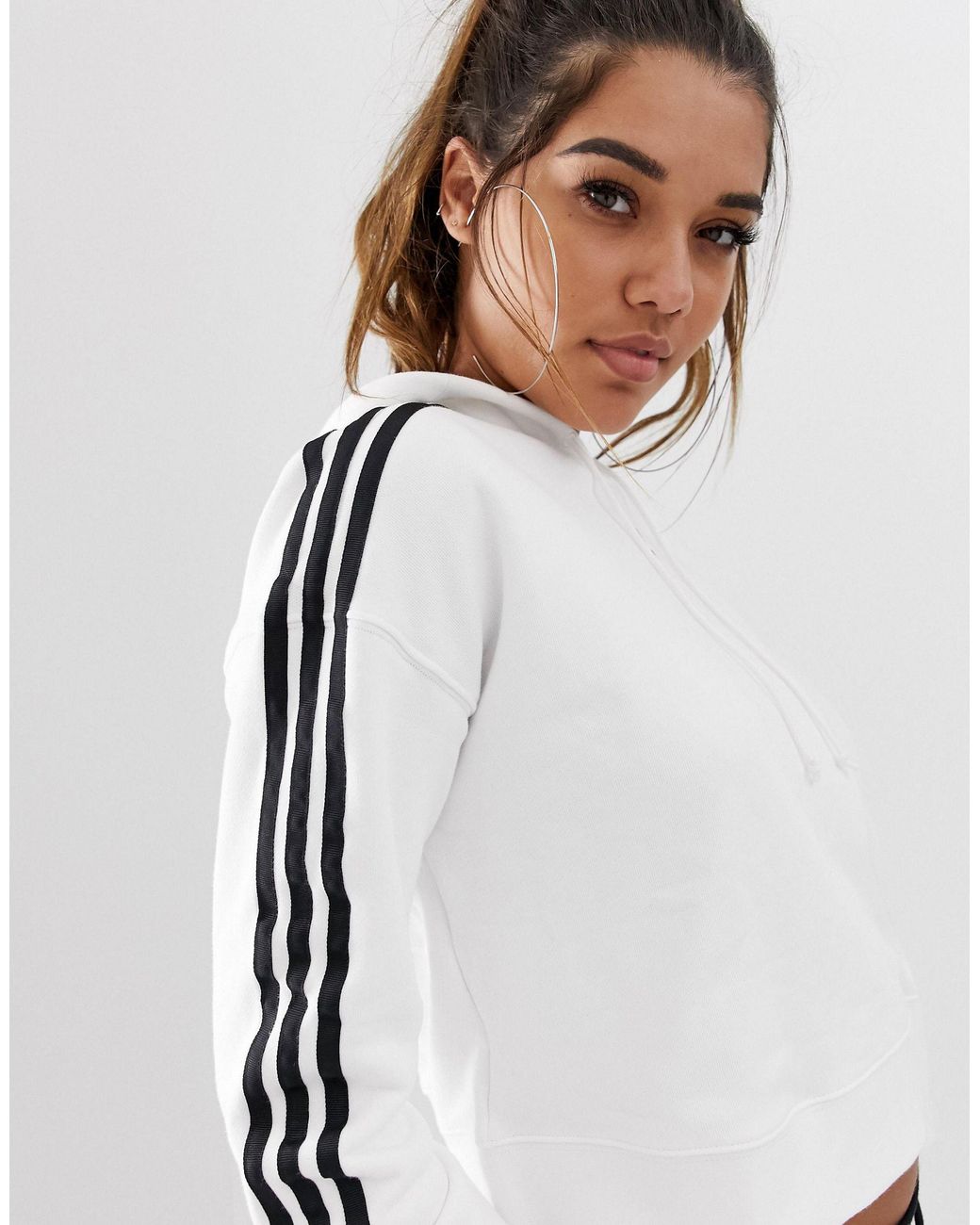 adidas originals adicolor cropped hoodie in white