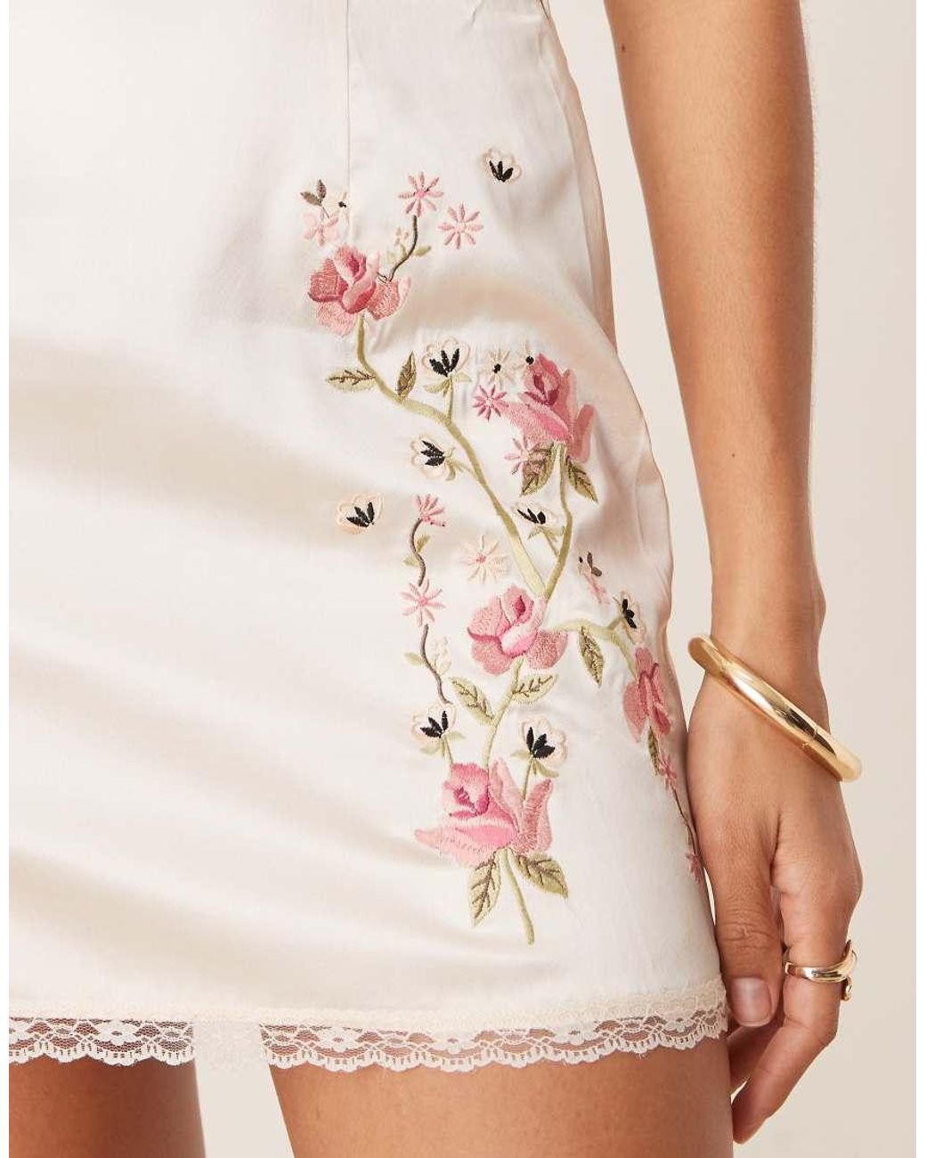 ASOS Natural Satin Embroidered Co-ord Mini Skirt