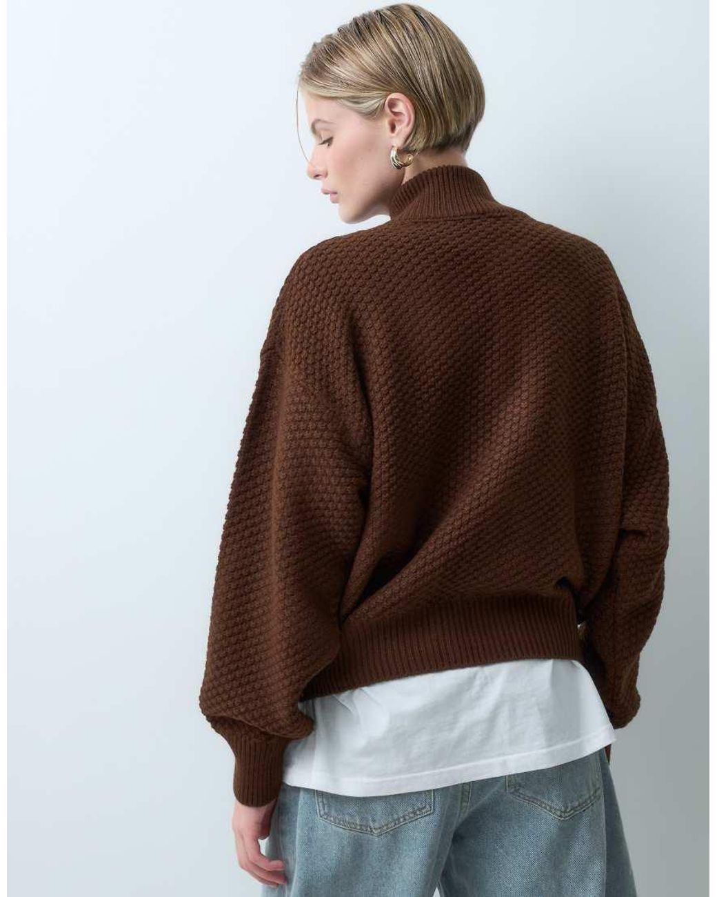 ASOS Brown Knitted High Neck Bomber Jacket