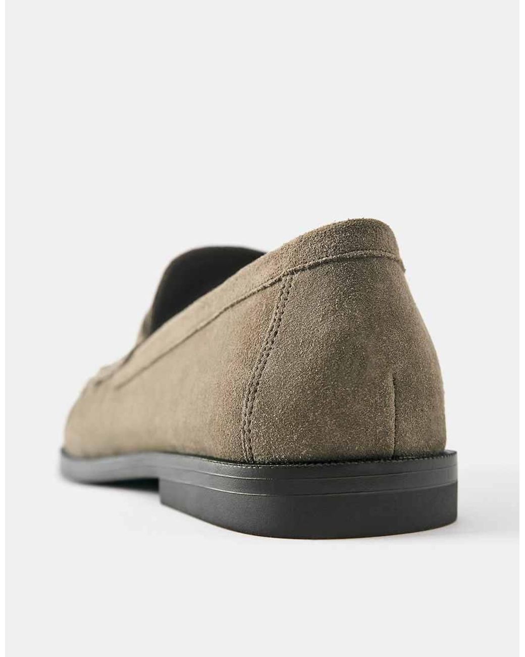 Pull&Bear Brown Gathered Leather Loafers for men
