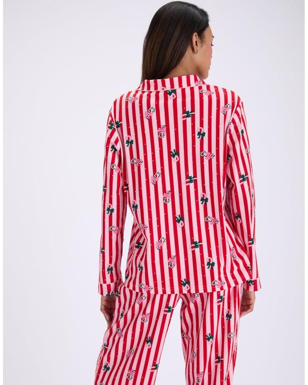 Boux Avenue Red Candy Cane Christmas Pyjama Set With Bag Fleece Nightwear Pj