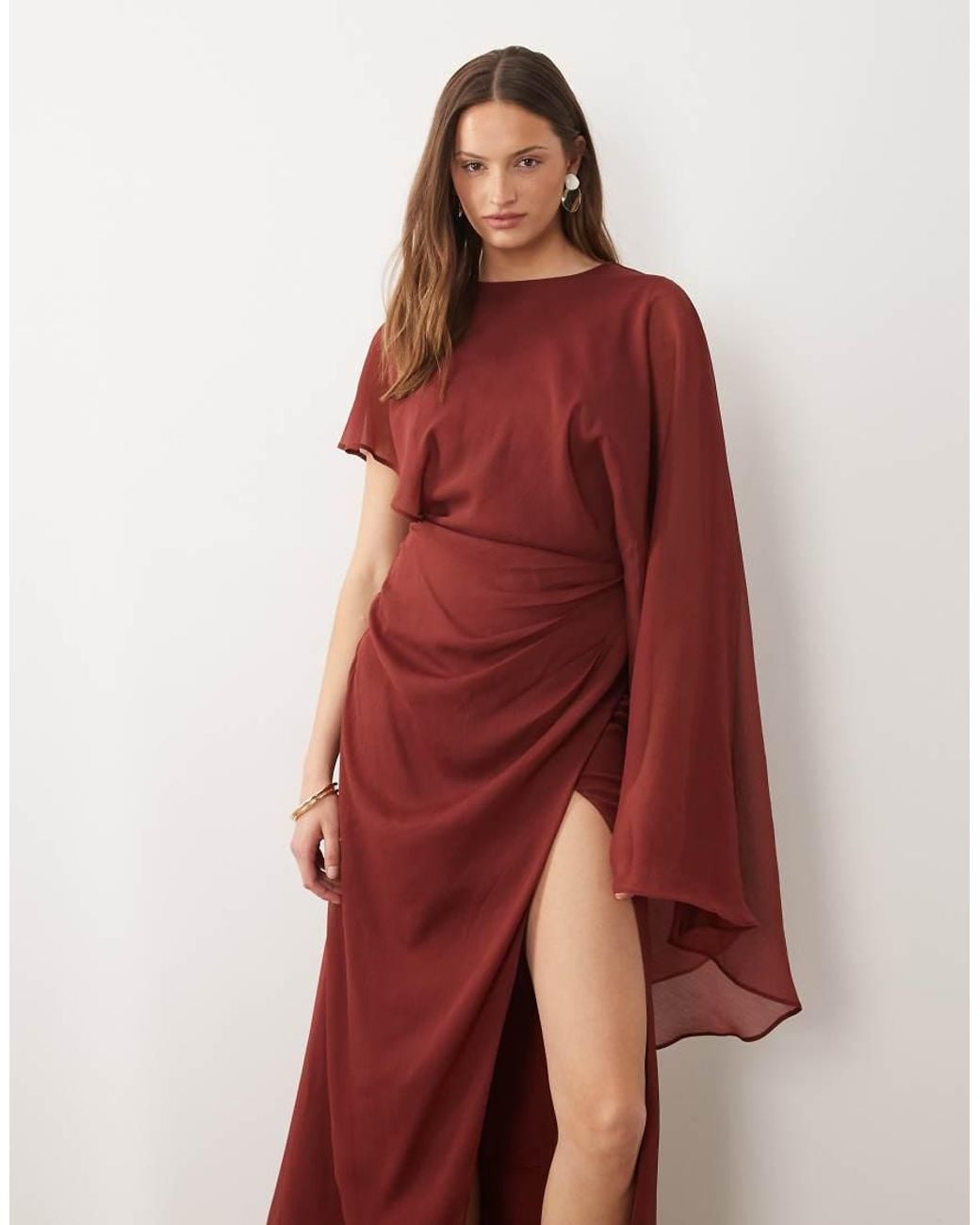 ASOS Red Asos Design Tall Cape Sleeve Bias Cut Drape Maxi Dress With Low Back