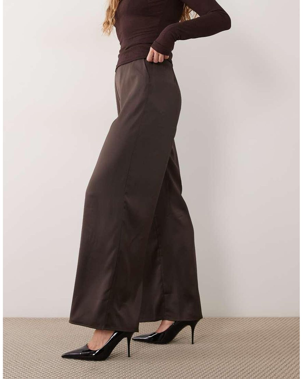 Y.A.S Brown Wide Leg Satin Trousers