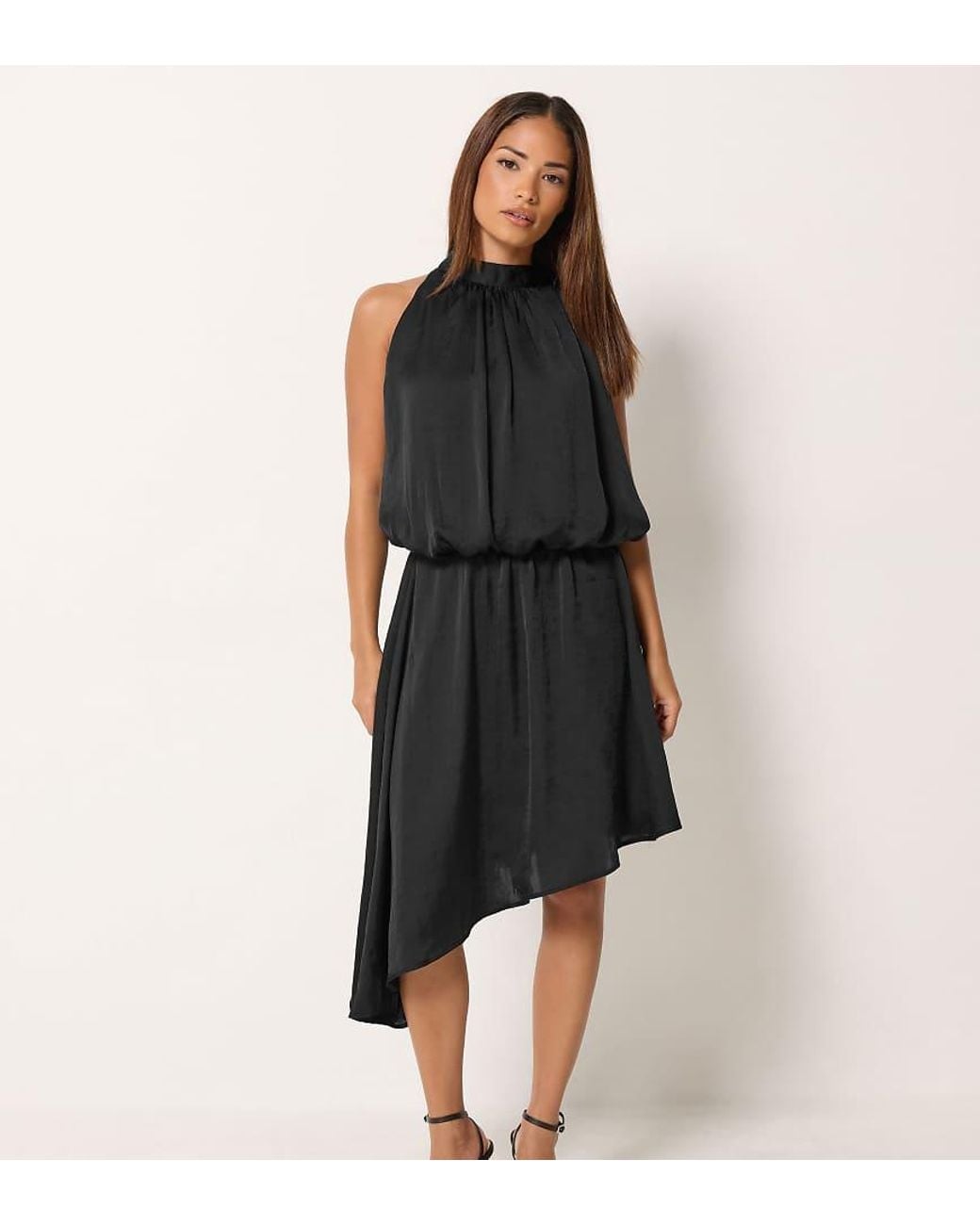 PixieGirl Black Petite Halter Neck Satin Dress