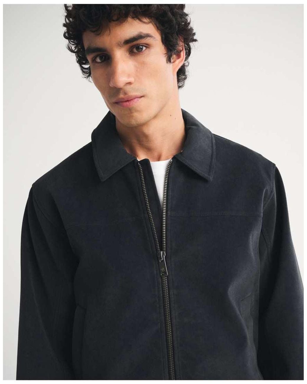 Abercrombie & Fitch Blue Easy Vegan Suede Zip Trucker Jacket for men