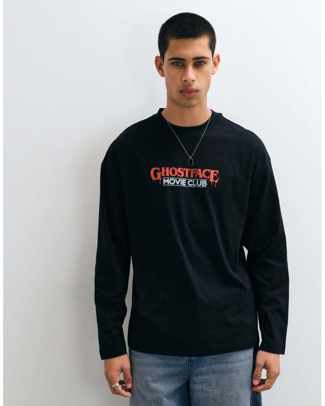 ASOS Black Oversized Long Sleeve T-shirt With Steven Rhodes Scream Halloween for men