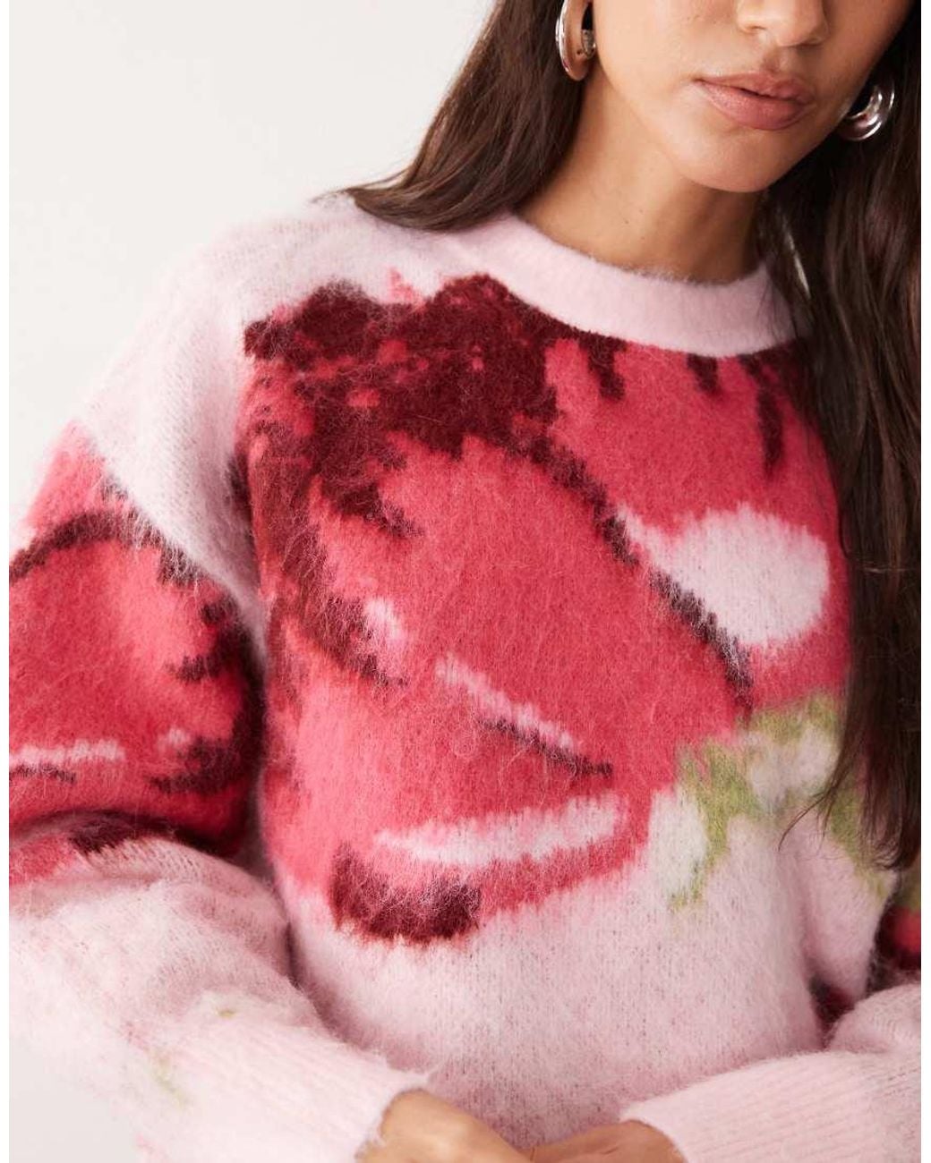 ASOS Pink Brushed Floral Crew Neck Jumper