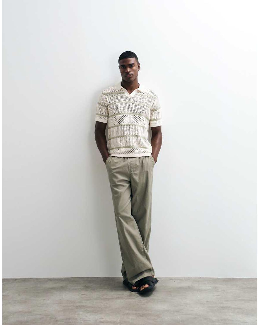 ASOS Gray Relaxed Short Sleeve Knitted Textured Stripe Polo for men