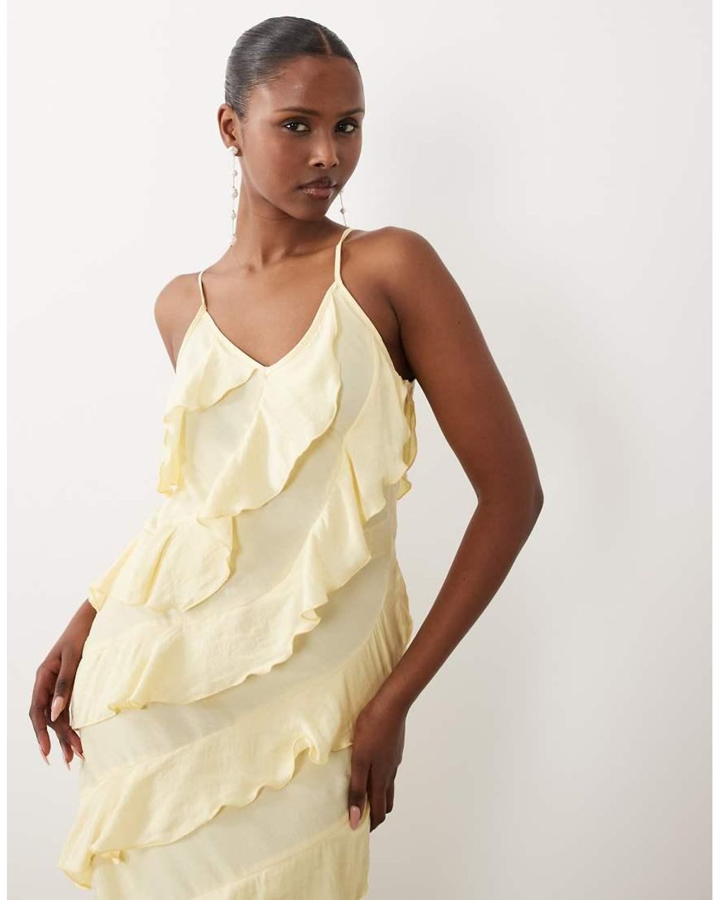 Vero Moda Natural Bias Cut Ruffle Cami Maxi Dress