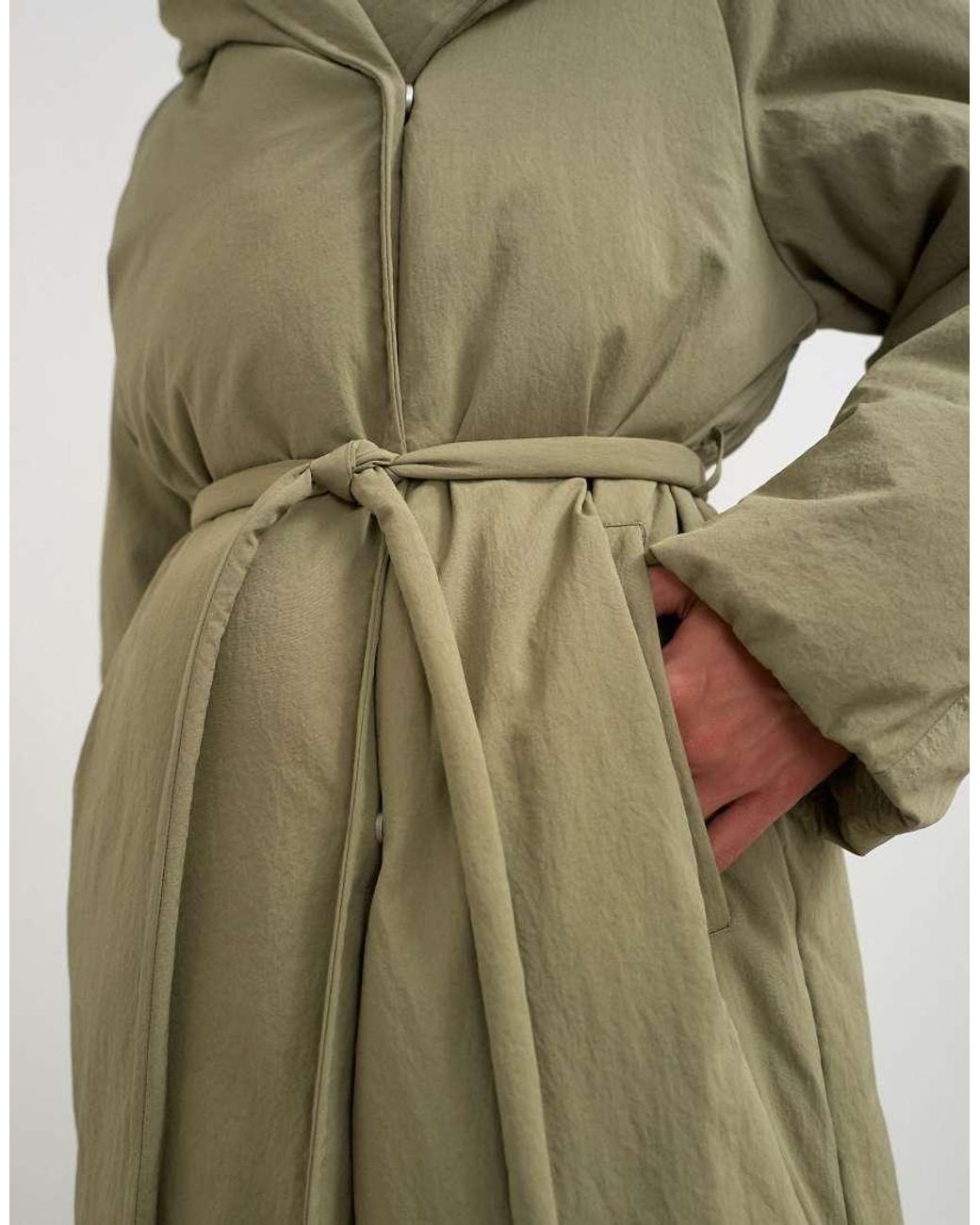 TOPSHOP Green Longline Hooded Puffer Jacket