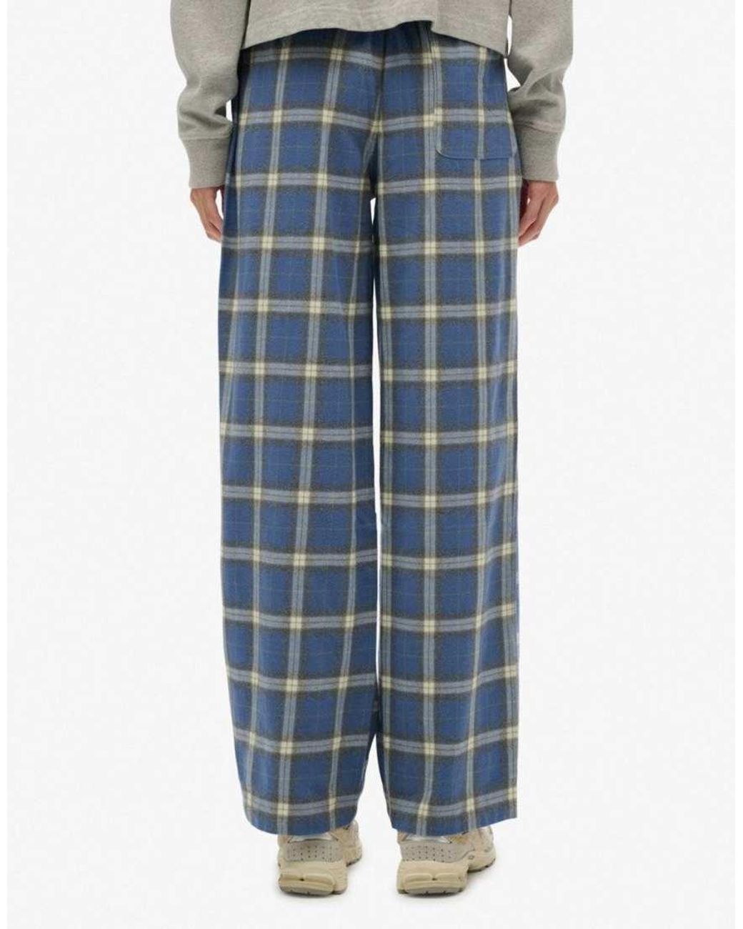 Superdry Blue Cotton Check Elastic Trousers