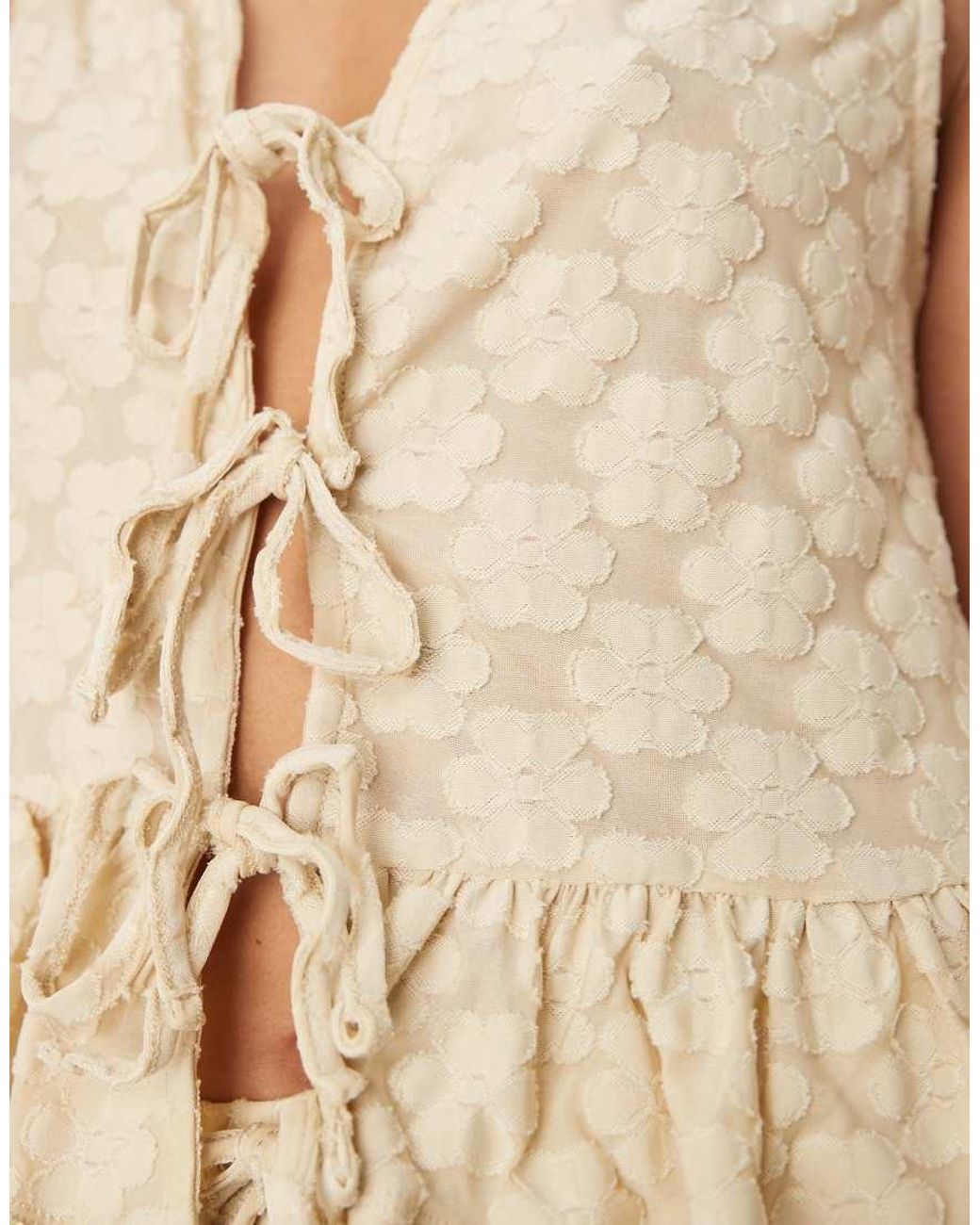 ASOS Natural Tie Front Floral Lace Blouse