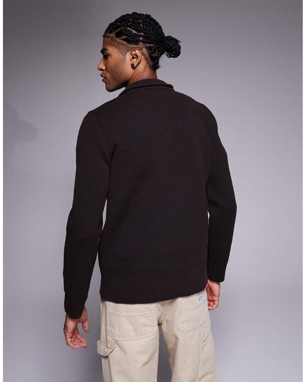 River Island Gray Textured Half Zip Jumper for men