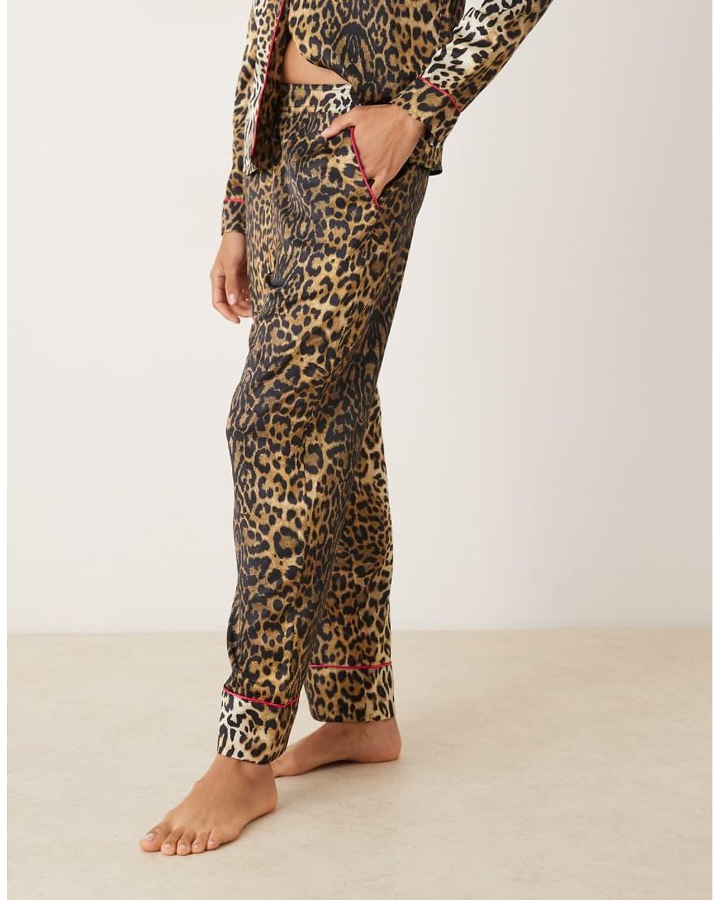 Hope & Ivy Natural Satin Pyjama Top And Pants Set