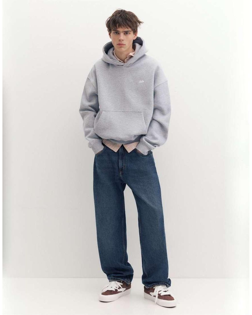 Pull&Bear Gray Stwd Boxy-fit Hoodie for men