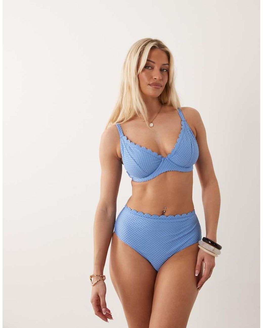 Peek & Beau Blue Textured Scallop Trim Underwire Bikini Top