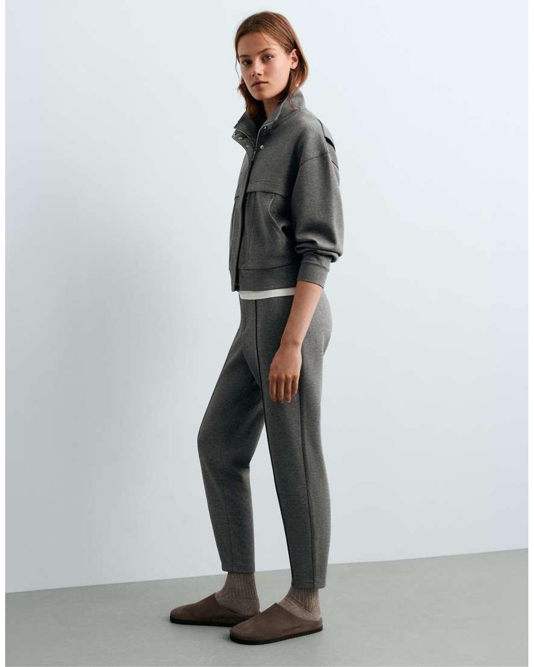 Oysho Gray Piqué Cotton Seam Detail Trousers