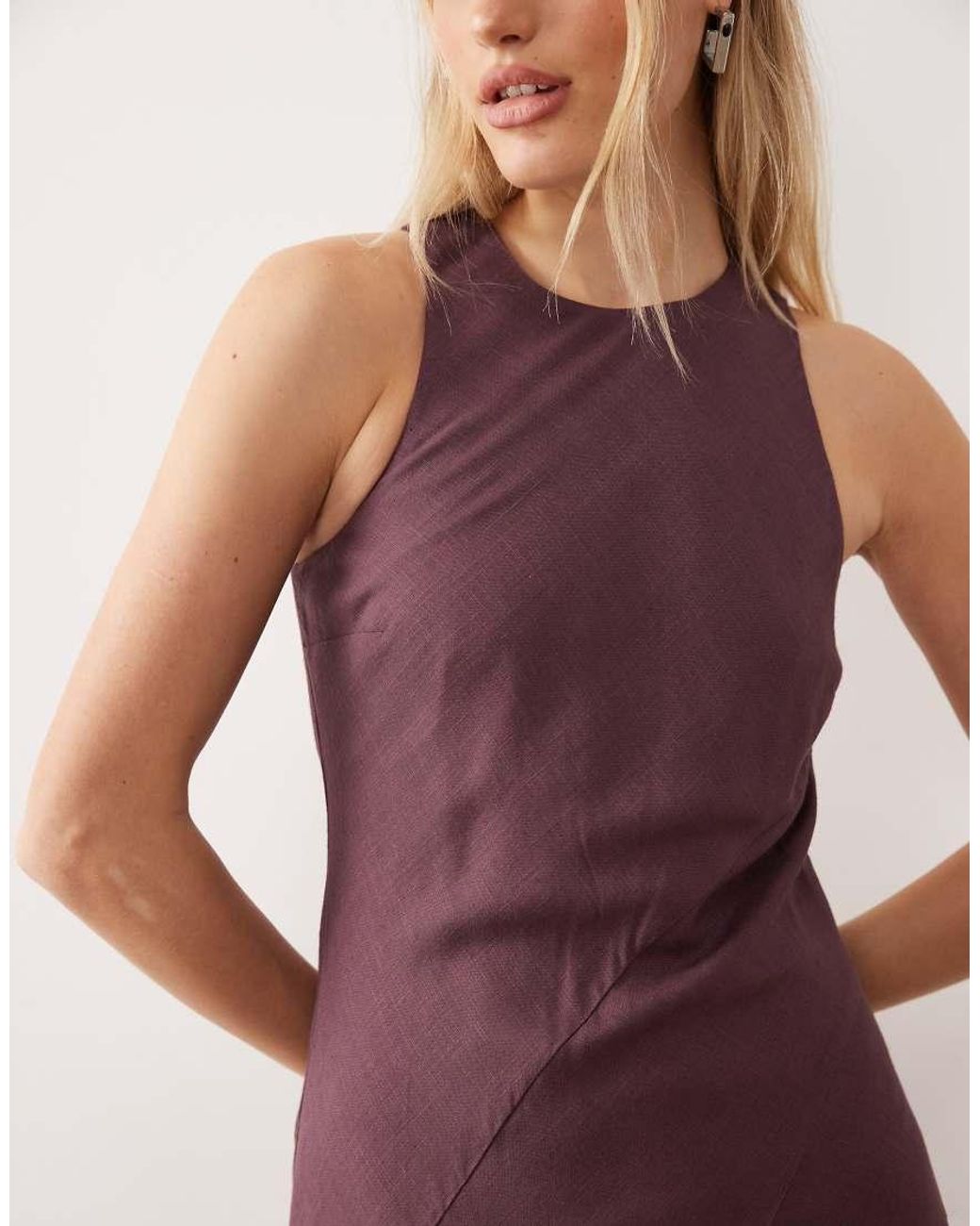 ASOS Purple Linen Blend Racer Neck Maxi Sundress With Godets