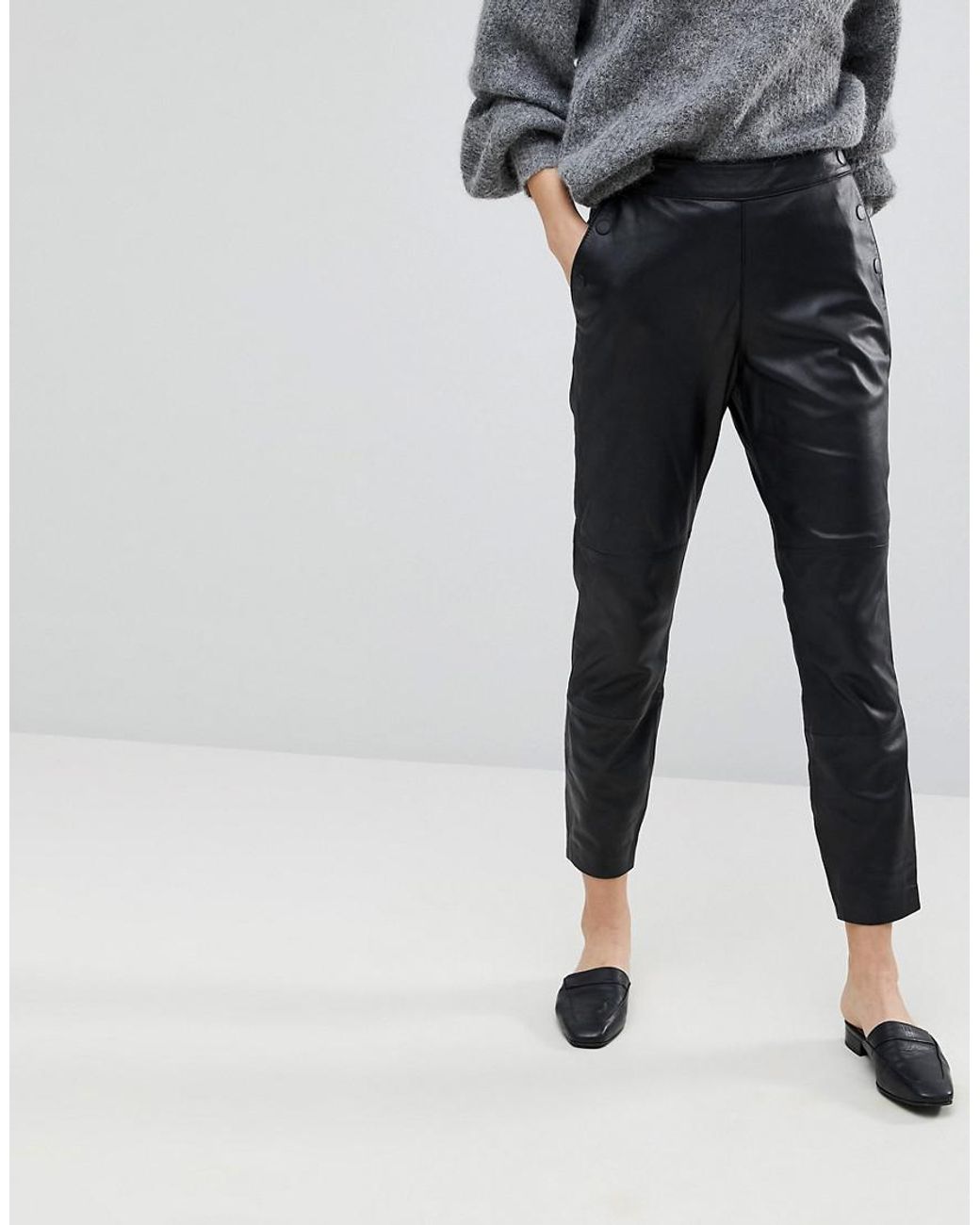 SELECTED Femme Leather Trousers in Black | Lyst