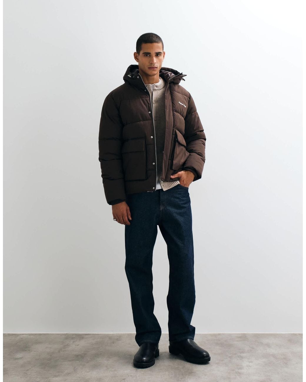 Jack & Jones Black Double Pocket Puffer Jacket for men