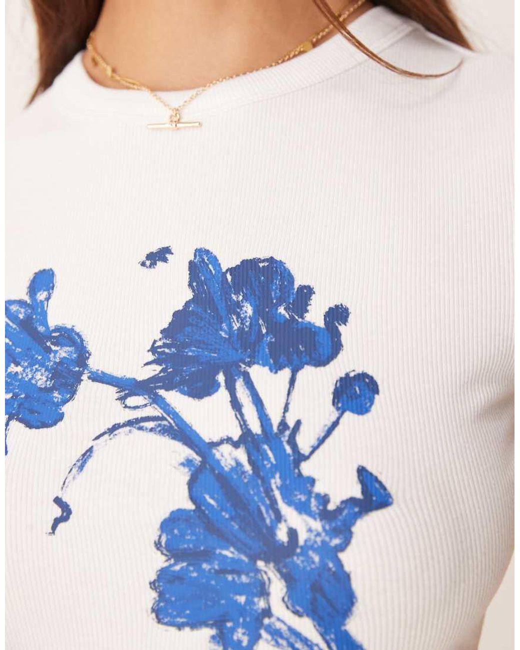 ASOS White Baby Tee With Blue Floral Graphic