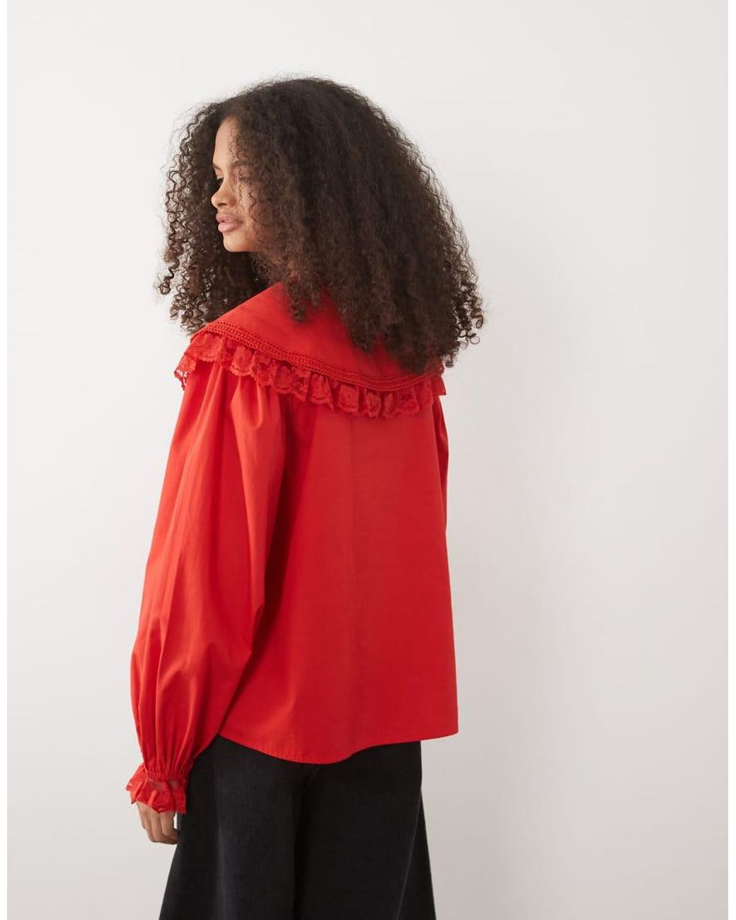 Miss Selfridge Red Lace Collar Blouse