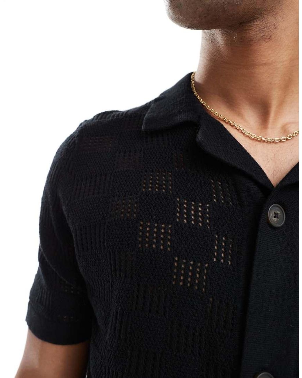 Only & Sons Black Check Crochet Shirt for men