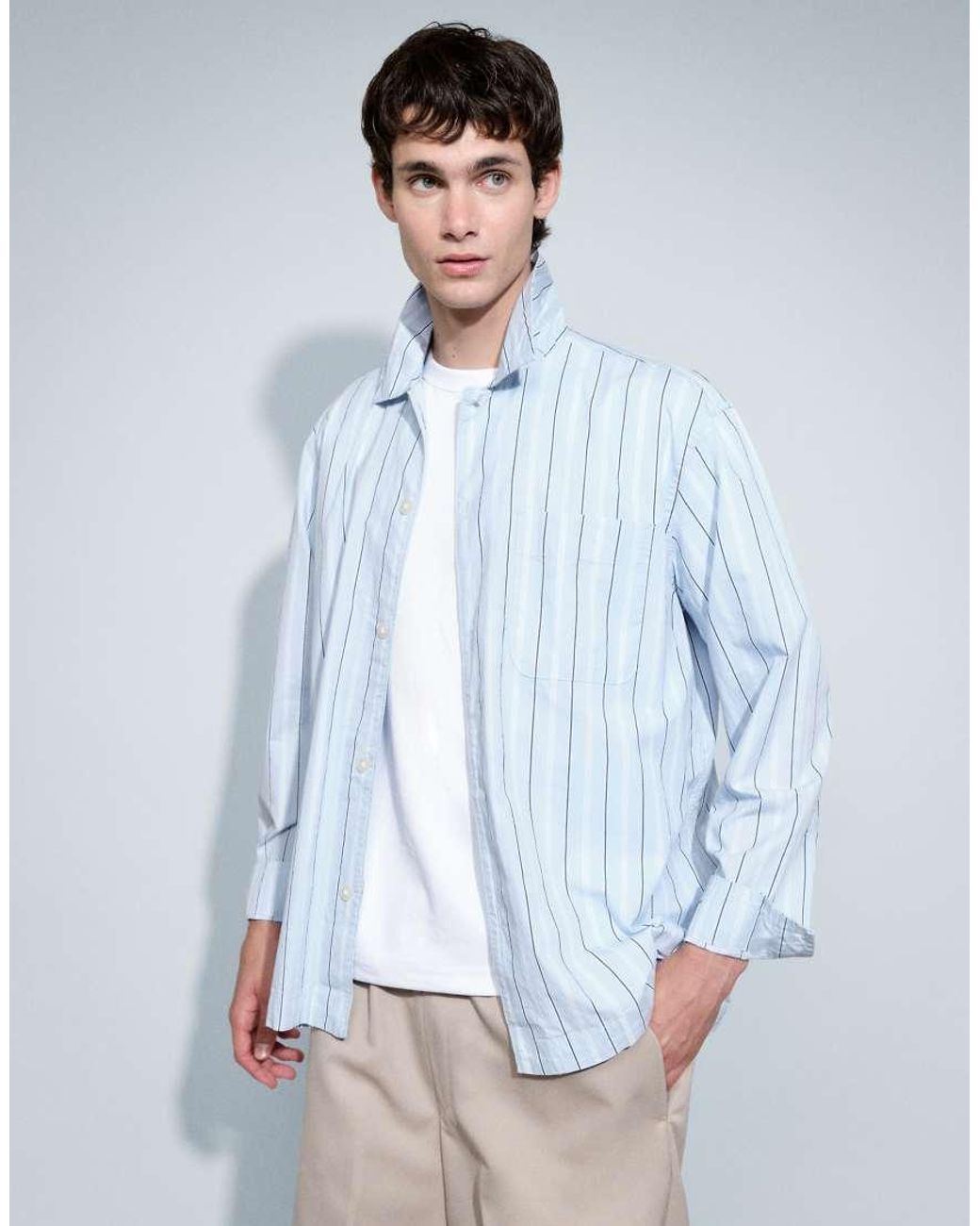 SELECTED Blue Poplin Long Sleeve Shirt for men