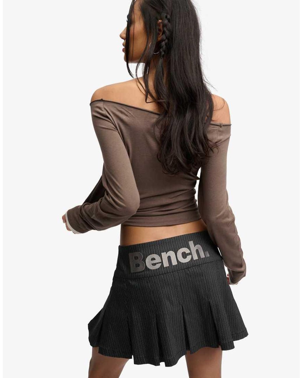 Bench x Superdry & Co White Logo Pleated Stripe Mini Skirt