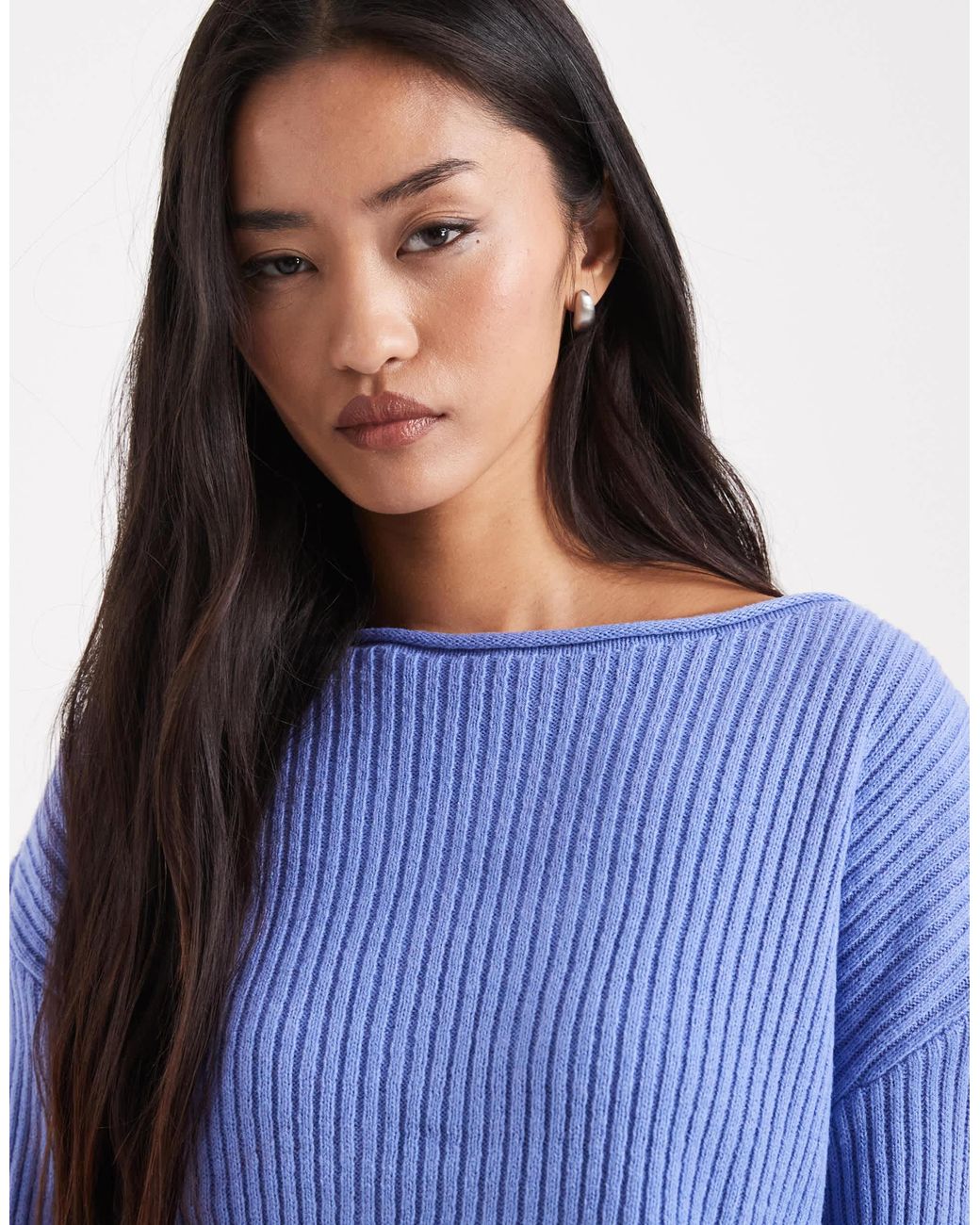 Wide Rib Sweater Asos ASOS Crew Neck Boxy Ribbed Sweater With Rolled Edge in Blue | Lyst Canada