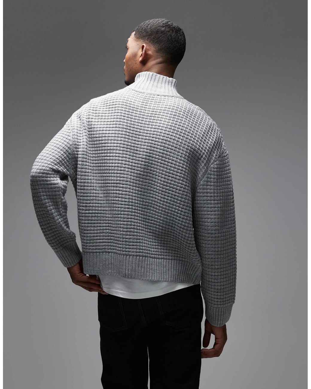 Collusion Gray Knitted Zip Through Jumper for men